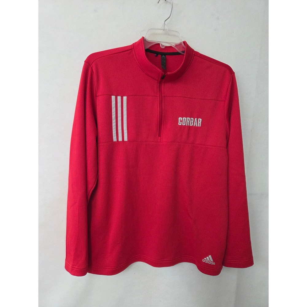 Adidas A482 Mens XL Red Waffle Knit 3-Stripes Quarter Zip Pullover FT6579 Logo